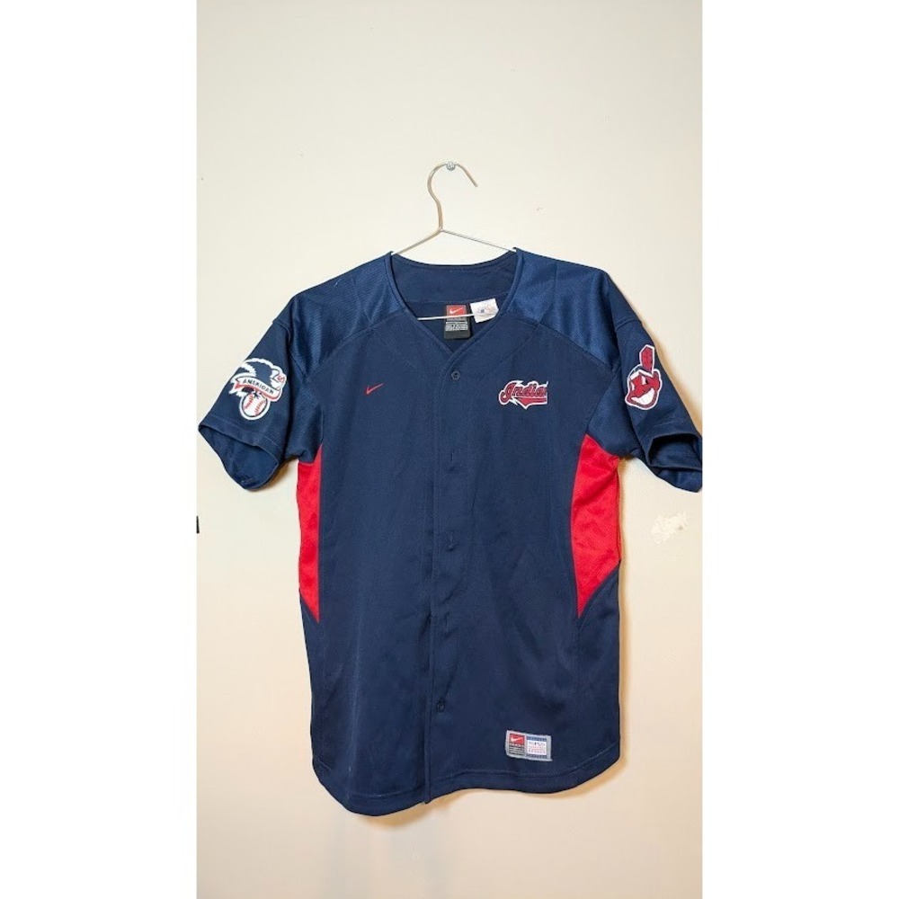 Cleveland Guardians Indians Jersey Nike Boys Large Button Down Navy AL Baseball